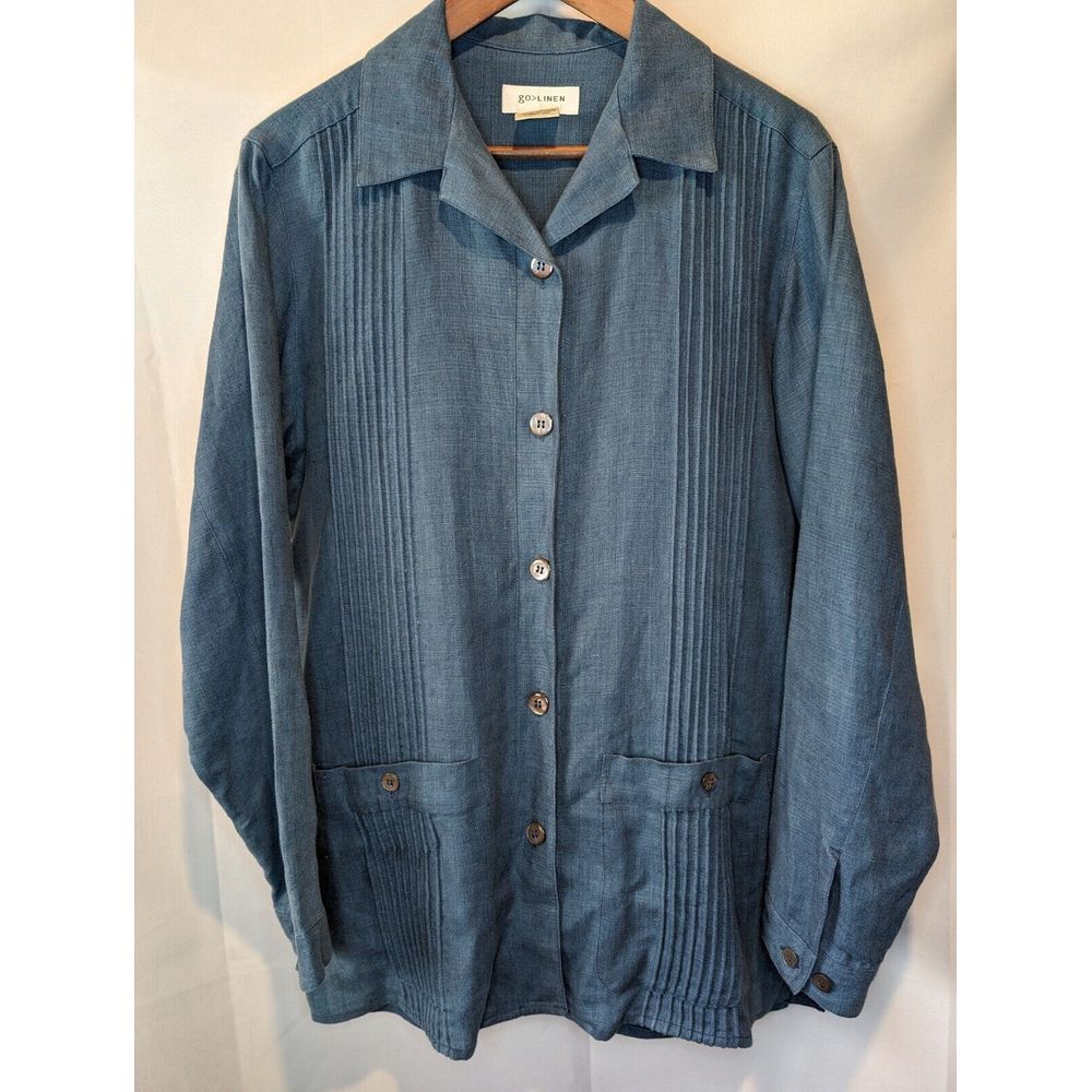 Coldwater Creek Women's Blue Button-Front Pintuck Shirt Jacket